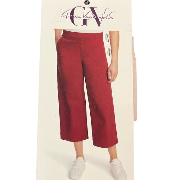 NWT Gloria Vanderbilt Women’s Red Pull On Wide Leg Crop Pants Red Size 14 - Picture 1 of 4